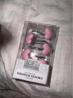 12 Loft Essentials decorative silver Shower curtains hooks  W/Pink Bow